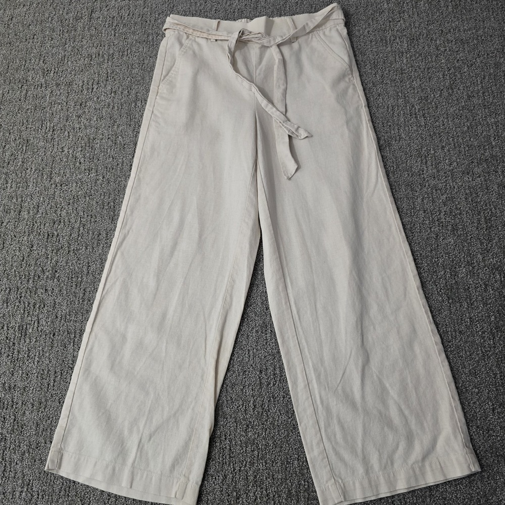 J.Crew Linen Blend Wide Leg Crop Pants Tie Waist Coastal Quiet Luxury Size 2